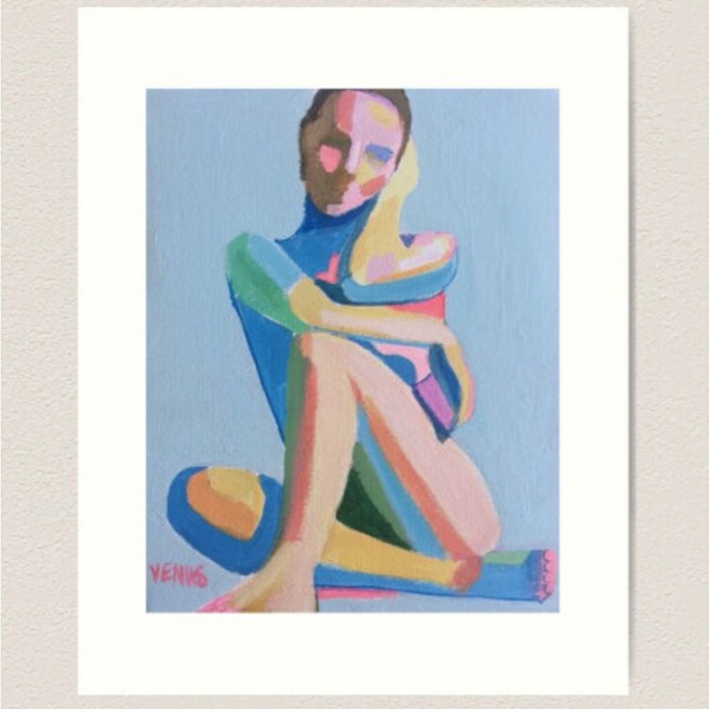 BLUE GAZE 16x20 Art Print Figurative Expressive Woman Portrait Painting
